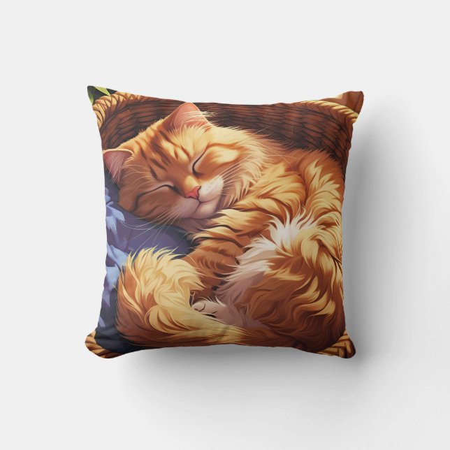 Sleeping Cat in a Basket Cushion (Front)
