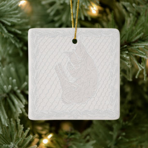 Sleeping Cat in digitally-drawn lace tree ornament