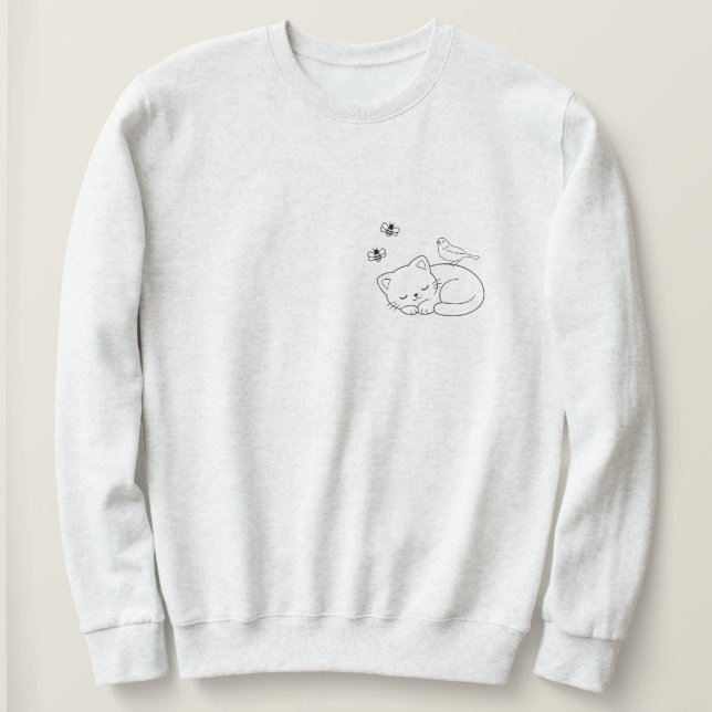Sleeping Cat Line Art Sweatshirt (Design Front)