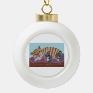 Sleeping Cat & Mice Snowflake Framed Ornament