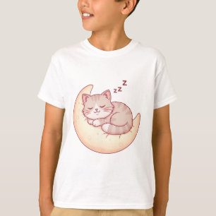 Sleeping Cat on a Moon Pillow – Cosy Cat Nap T-Shirt
