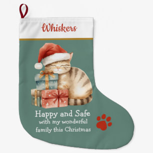 Sleeping Cat on Presents Christmas Stocking – Cosy