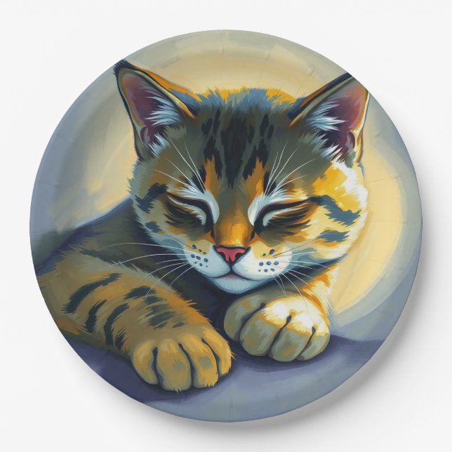 Sleeping cat paper plate (Front)