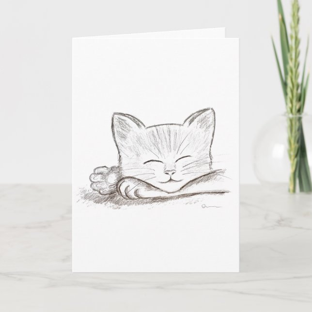 Sleeping Cat Pencil Drawing Greeting Card (Front)