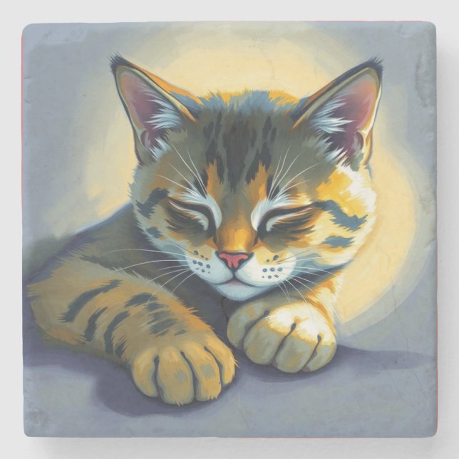 Sleeping cat stone coaster (Front)