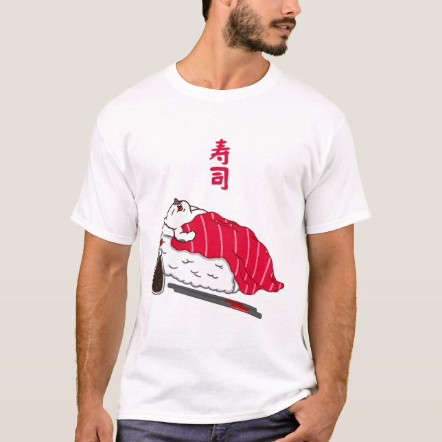 Sleeping Cat Tuna Sushi  T-Shirt (Front)