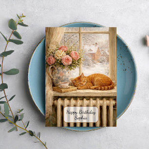 Sleeping Cat Winter Window Card
