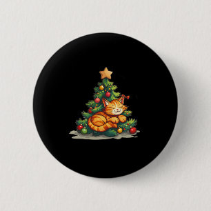 Sleeping Cat With Christmas Tree For Star Topper L 6 Cm Round Badge
