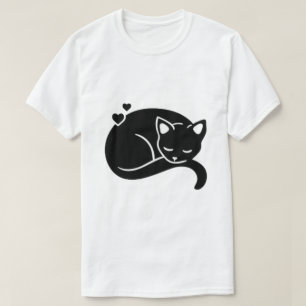 Sleeping Cat with Hearts Graphic T-Shirt