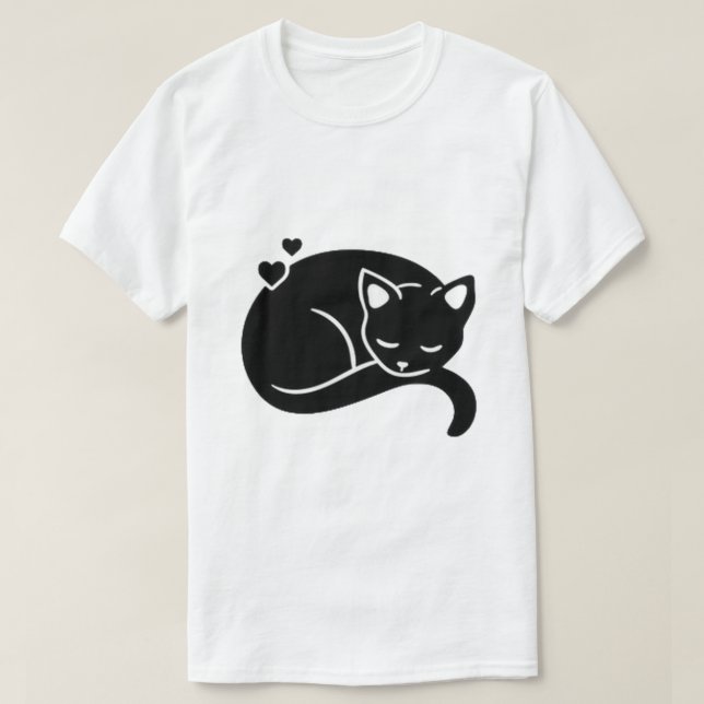 Sleeping Cat with Hearts Graphic T-Shirt (Design Front)