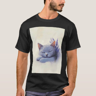 Sleeping Cat With Lavender Pet Illustration T-Shirt