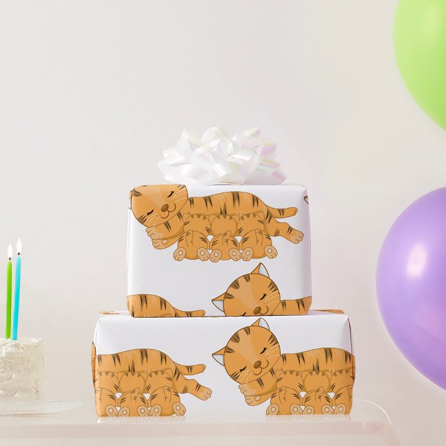 Sleeping Cat with Nursing Kittens Wrapping Paper (Creator Uploaded)