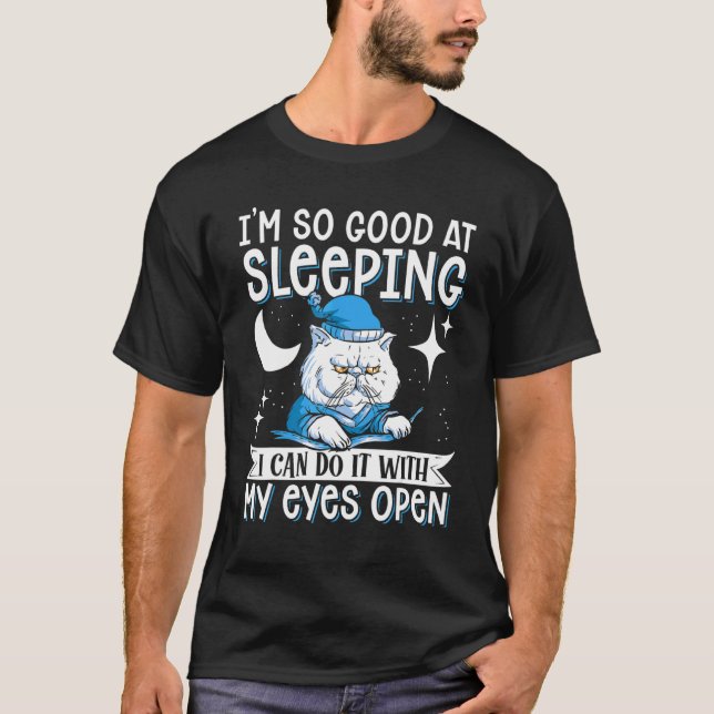 Sleeping Cat With Open Eyes, Cat T-Shirt (Front)