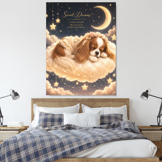 Sleeping Cavalier King Charles Spaniel on Cloud Be Canvas Print (Insitu(Bedroom))