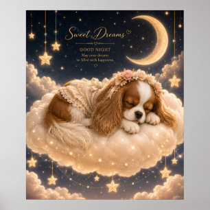 Sleeping Cavalier King Charles Spaniel on Cloud Be Poster