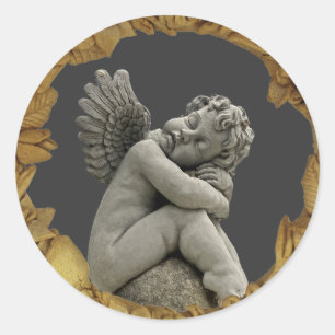 Sleeping Cherub Angel Sculpture Round Sticker. Classic Round Sticker