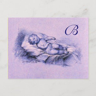 SLEEPING CHILD, PINK BLUE BABY SHOWER MONOGRAM INVITATION POSTCARD