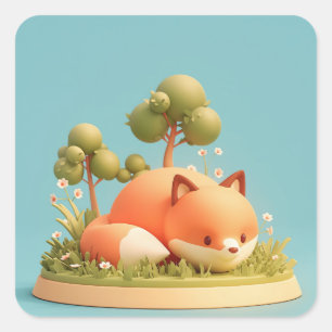 Sleeping Chubby Clay Fox Square Sticker