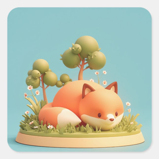 Sleeping Chubby Clay Fox Square Sticker (Front)
