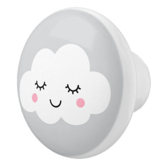 Sleeping cloud on grey background door knob