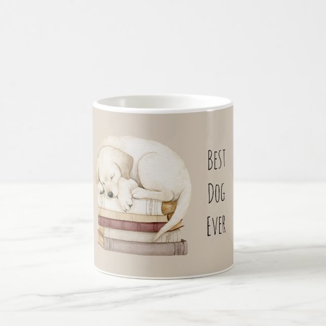 Sleeping Cream Dog on Books Coffee Mug (Center)