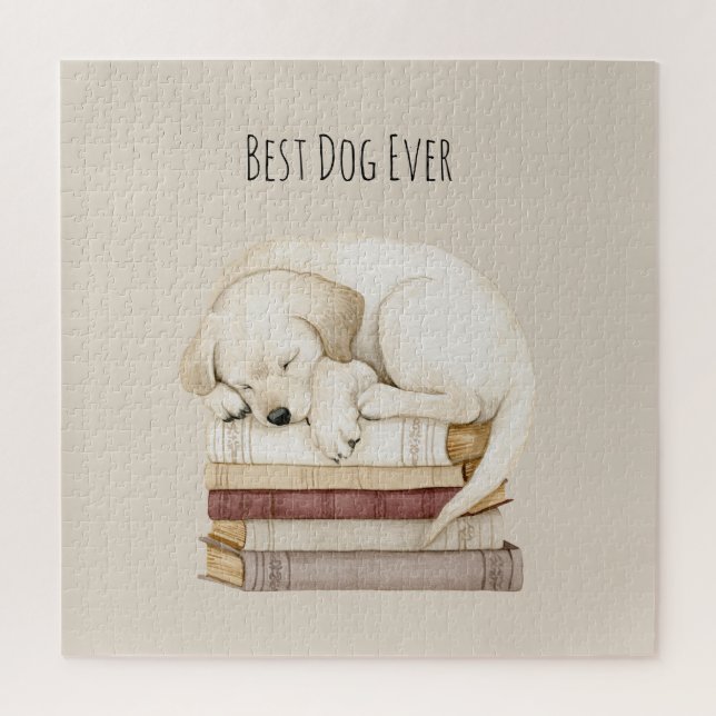 Sleeping Cream Dog on Books Jigsaw Puzzle (Vertical)