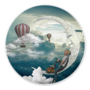 Sleeping Crescent Moon Ceramic Knob