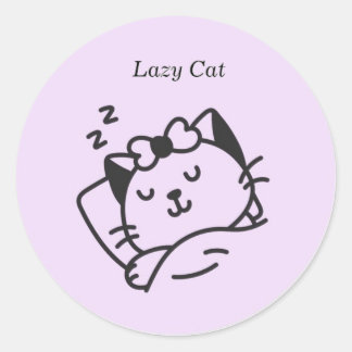 Sleeping cute Cat Purple Sticker. Classic Round Sticker