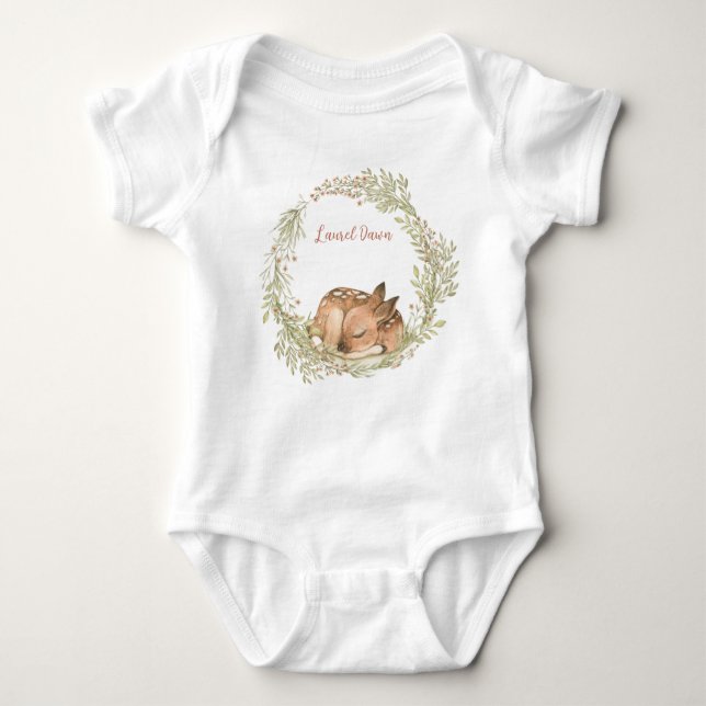 Sleeping Deer Fawn Spring Leaf Wreath Baby Bodysui Baby Bodysuit (Front)