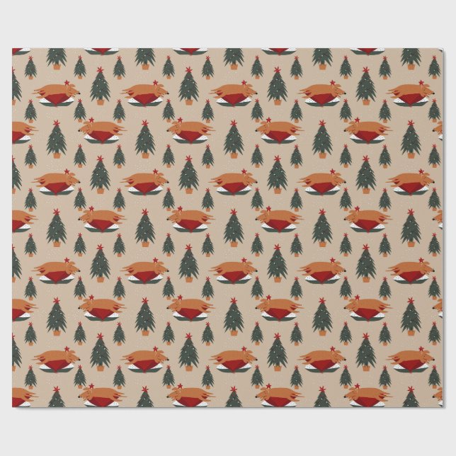 Sleeping Dog Cozy Christmas Pattern Wrapping Paper (Flat)