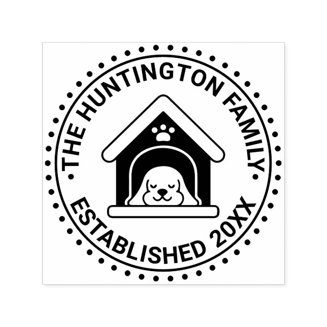 Sleeping Dog in Dog House Family Name Date Estd Self-inking Stamp (Design)