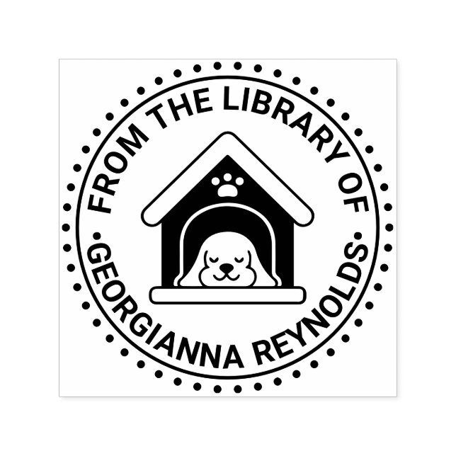 Sleeping Dog in Dog House Library Book Name Self-inking Stamp (Design)
