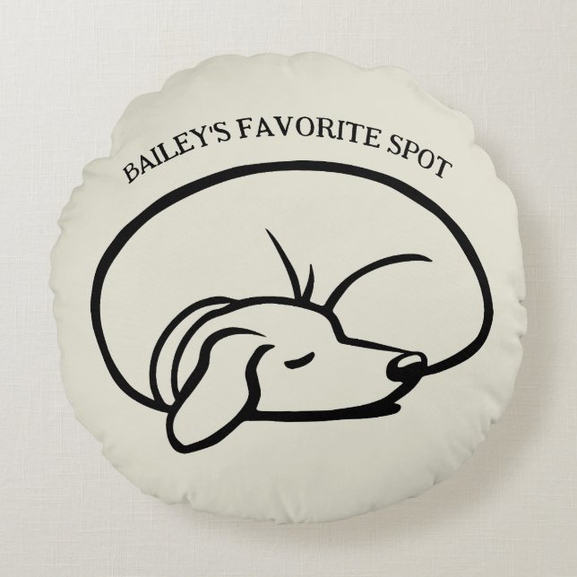 Sleeping Dog Personalised Favourite Spot Round Cushion (Front)