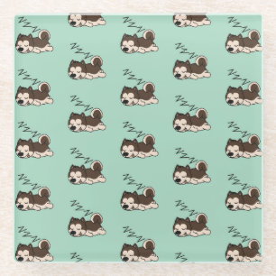 Sleeping Dog Siberian Husky Animal Lover ZZZ Pet Glass Coaster