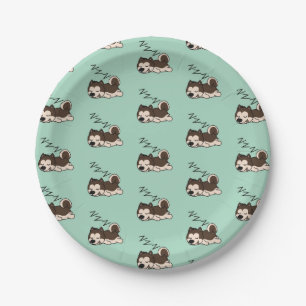 Sleeping Dog Siberian Husky Animal Lover ZZZ Pet Paper Plate