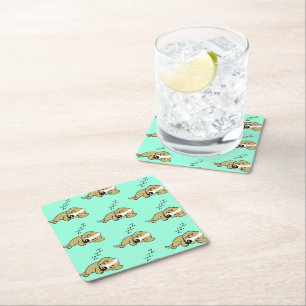 Sleeping Dog ZZZ Miniature American Shepherd Pet Square Paper Coaster