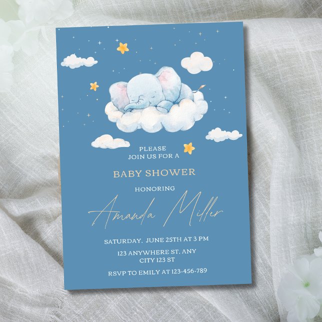 Sleeping Elephant Baby Shower, Boy Baby Shower Invitation (Creator Uploaded)