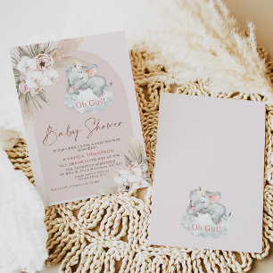 Sleeping Elephant Floral Boho Arch Baby Shower Invitation