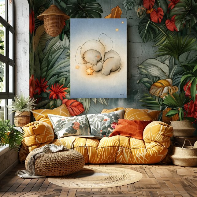 Sleeping Elephant Nursery Baby Illustration Poster (Creator Uploaded)