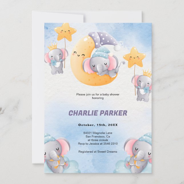 Sleeping Elephants Baby Shower Invitation (Front)