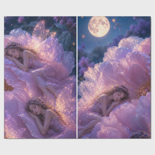 Sleeping Fairies in a Moonlit Flower Garden Wrapping Paper