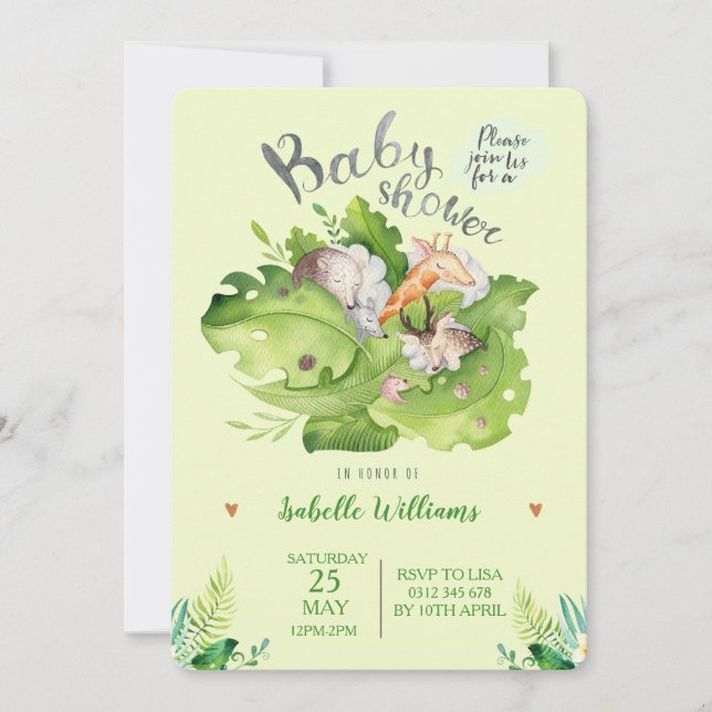 Sleeping Forest Animal Baby Shower Invitation (Front)
