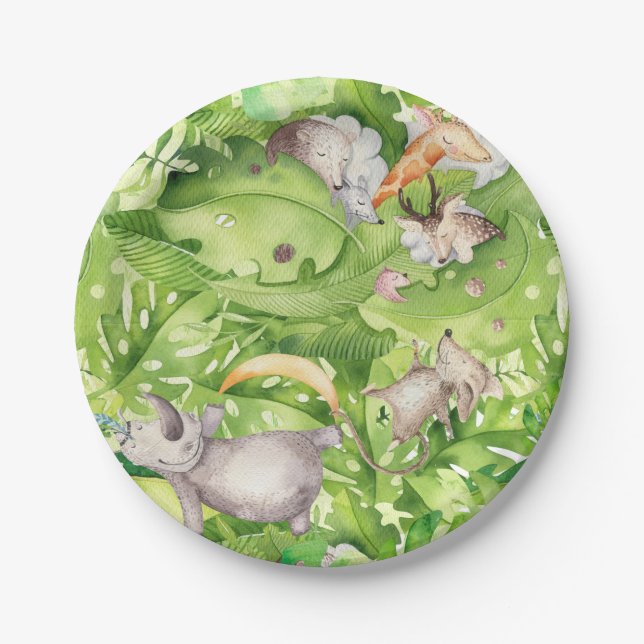 Sleeping Forest Animals in Jungle Paper Plate (Front)
