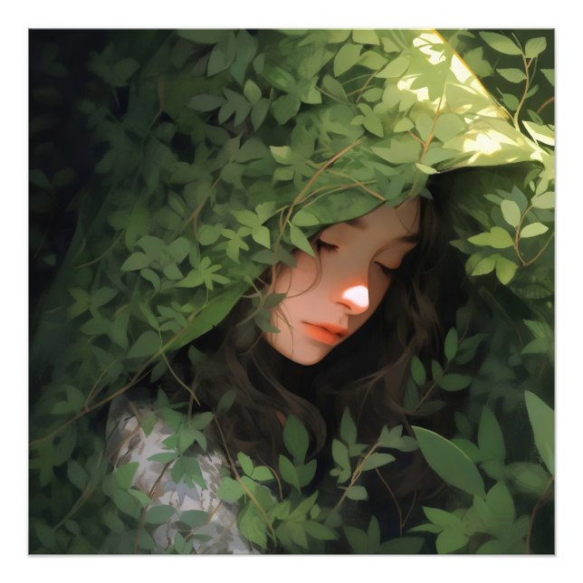Sleeping Forest Girl Anime Photo Print (Front)