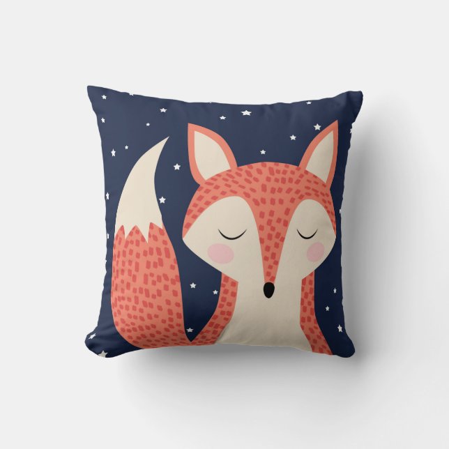 Sleeping fox art red fox night sky and stars cushion (Front)
