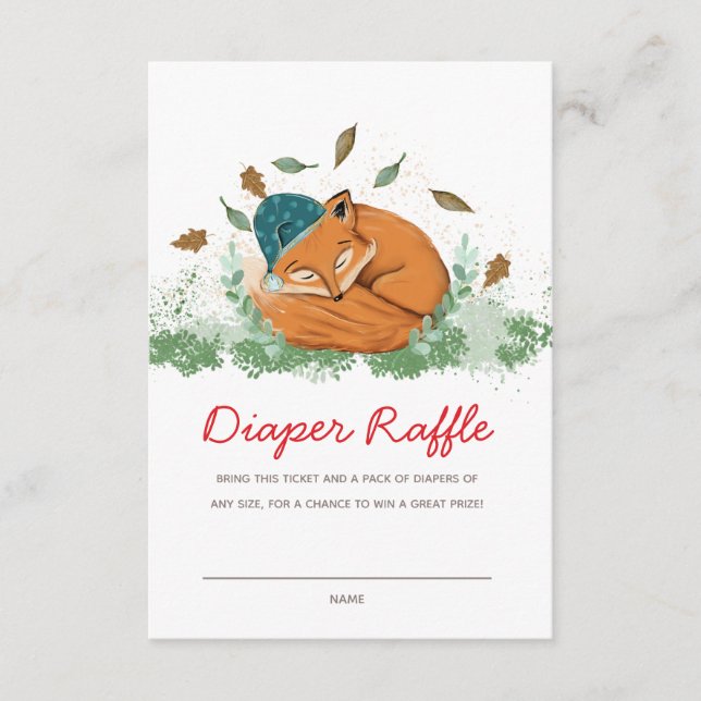 Sleeping Fox Baby Shower Diaper Raffle Ticket Enclosure Card (Front)