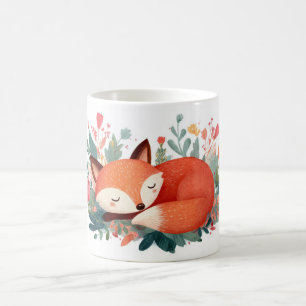 Sleeping Fox Floral Cute Illustration Coffee Mug