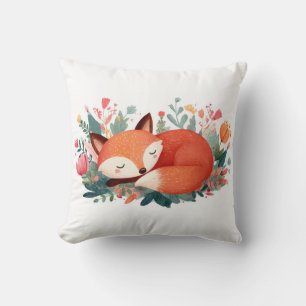 Sleeping Fox Floral Cute Illustration Cushion