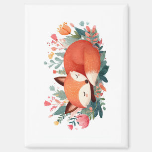 Sleeping Fox Floral Cute Illustration Magnet