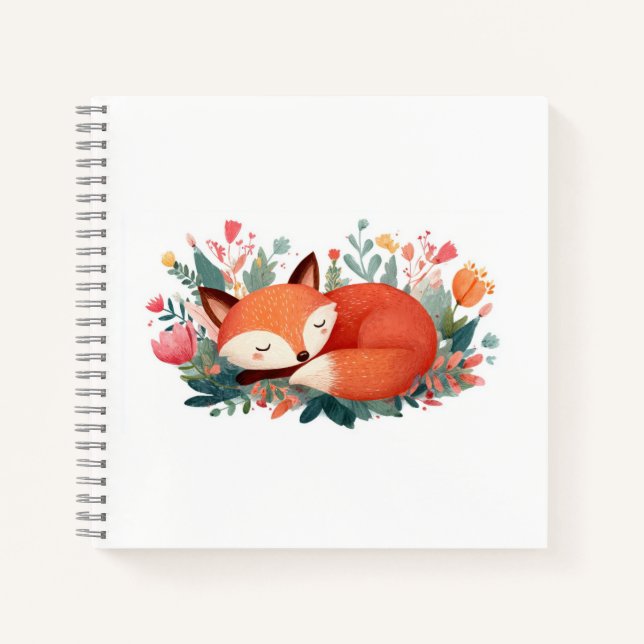 Sleeping Fox Floral Cute Illustration Notebook (Front)